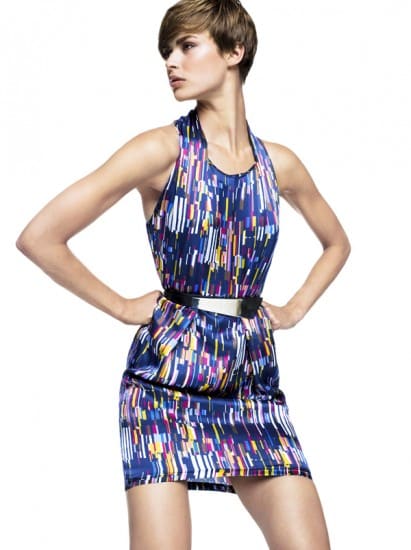 Sisley vestito senza maniche in raso di pura seta stampa pixel