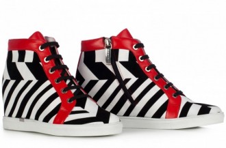 Sneakers optical in bianco nero e rosso