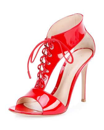  Gianvito Rossi T-Strap Patent Lace-up Sandal red