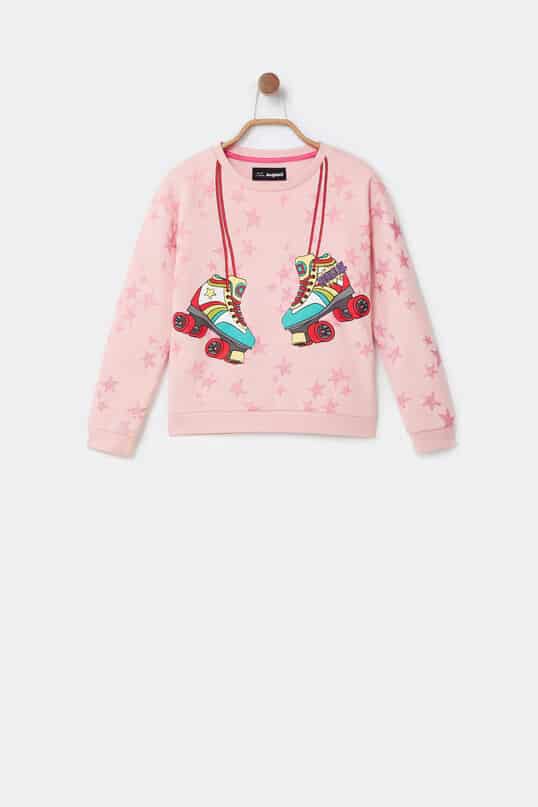 maglia felpa rosa con pattini stampati  per ragazzina abbigliamento autunno inverno 2021 2022