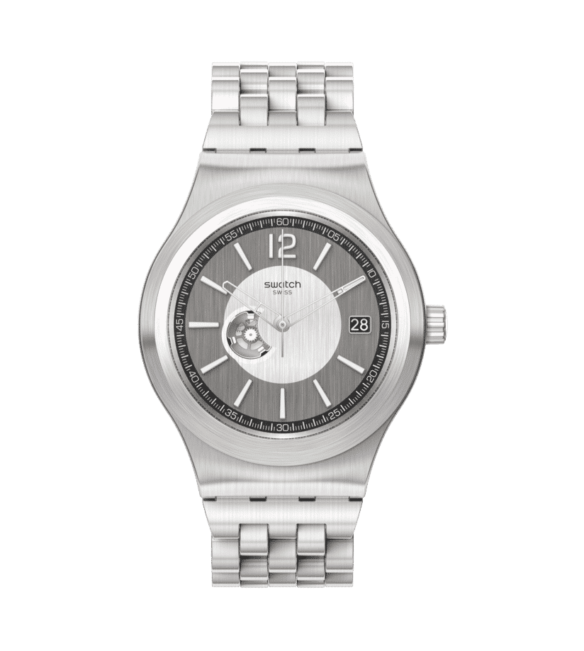 modello in acciaio di orologio per uomo della swatch
