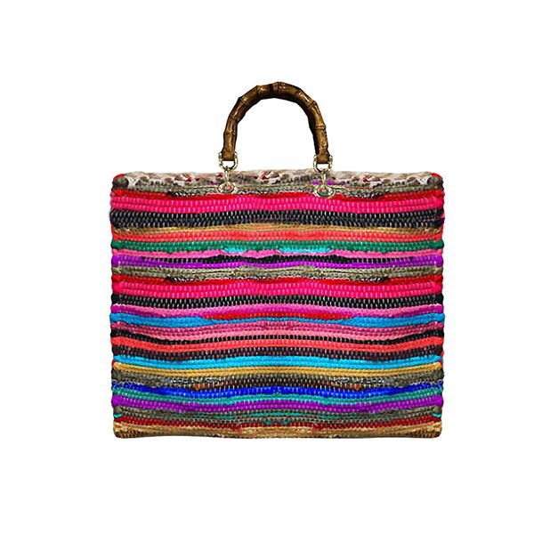 Shopping bag multicolore personalizzabile manico bamboo